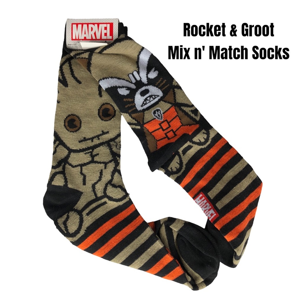 🆕 Guardians of the Galaxy Groot & Rocket Mix and Match Socks by Geek Fuel